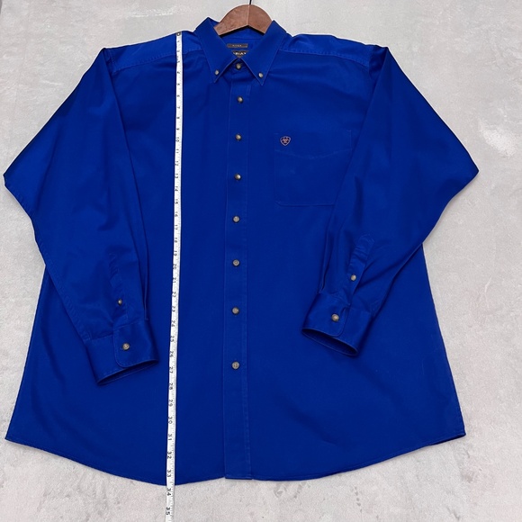 ARIAT Solid Twill Fitted Long Sleeve Shirt Button down Men’s Blue Size 2XL - Picture 9 of 13